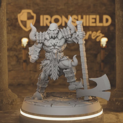 Ostorath hulking axeman berserker warrior — 360° rotating view of 3D printed DnD miniature