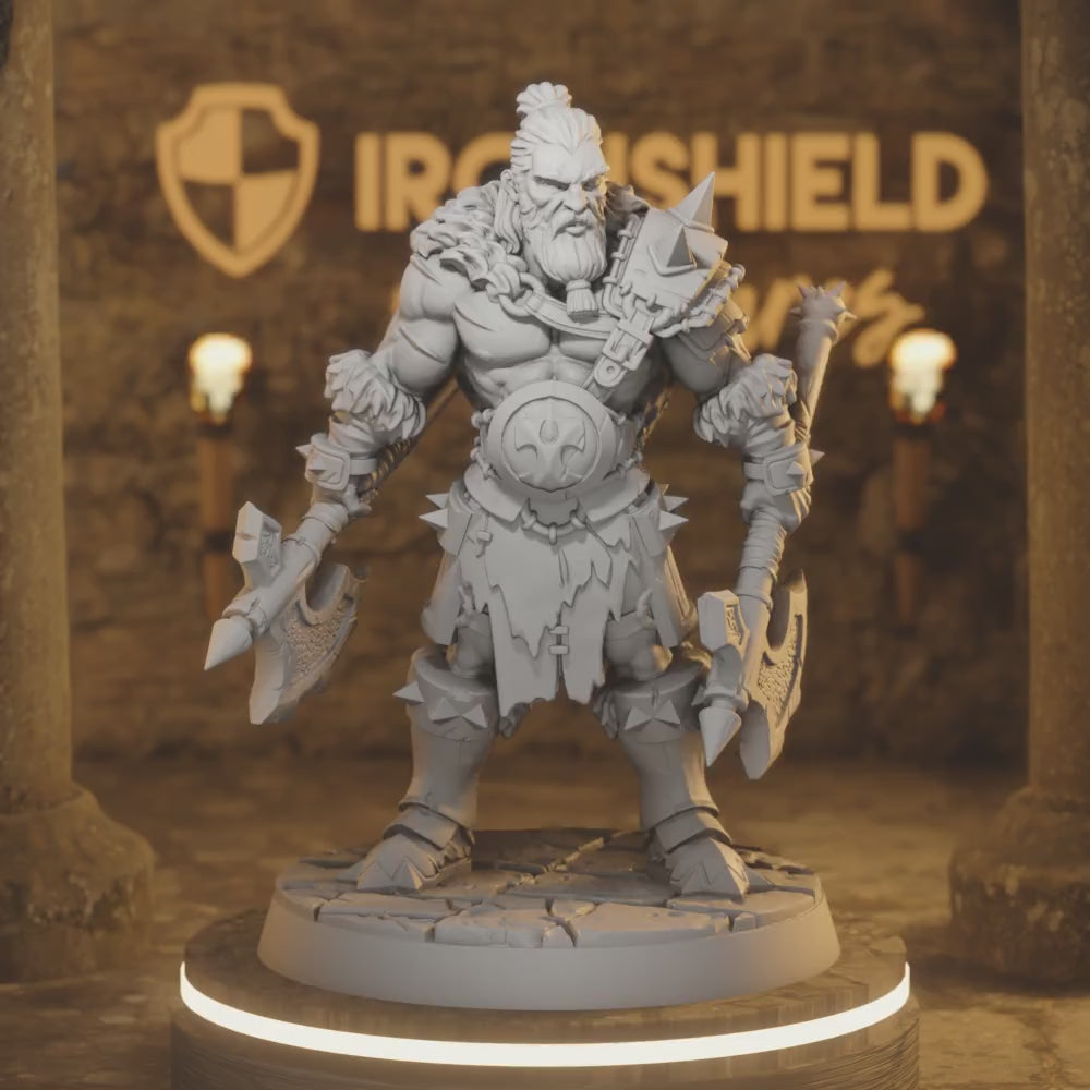 Einar - Viking Barbarian warrior with axes — 360° rotating view of 3D printed DnD miniature