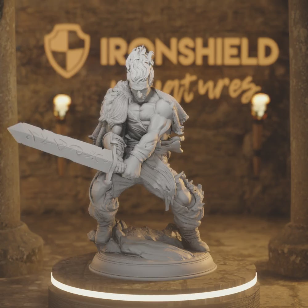 Ragged Bloodhunter Captain - Gaius Hex hunter — 360° rotating view of 3D printed DnD miniature