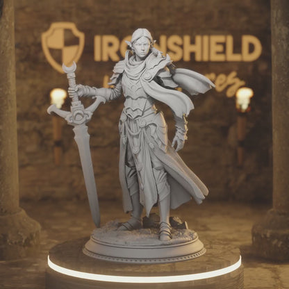Ilnia – Drow Elven Paladin Blade of the Underdark — 360° rotating view of 3D printed DnD miniature