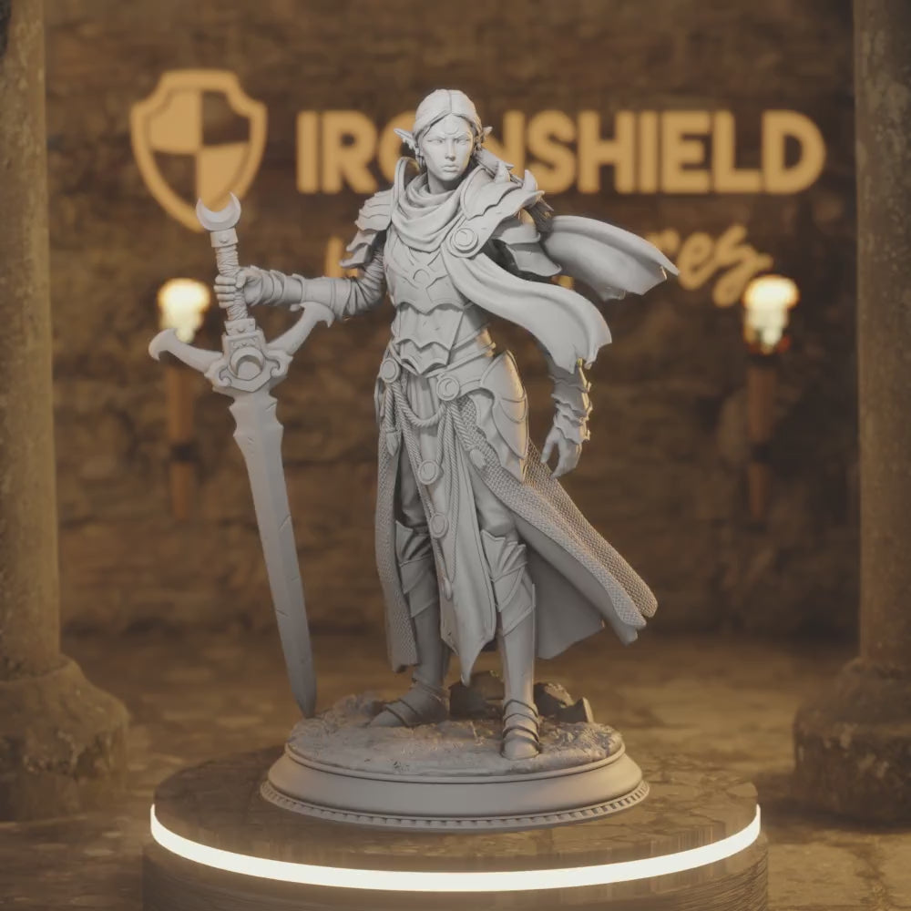 Ilnia – Drow Elven Paladin Blade of the Underdark — 360° rotating view of 3D printed DnD miniature