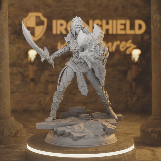 Drow Moon Paladin Cleric Fighter - Mrina — 360° rotating view of 3D printed DnD miniature