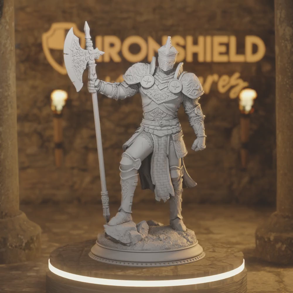 Ser Claudius Paladin Fighter Knight — 360° rotating view of 3D printed DnD miniature