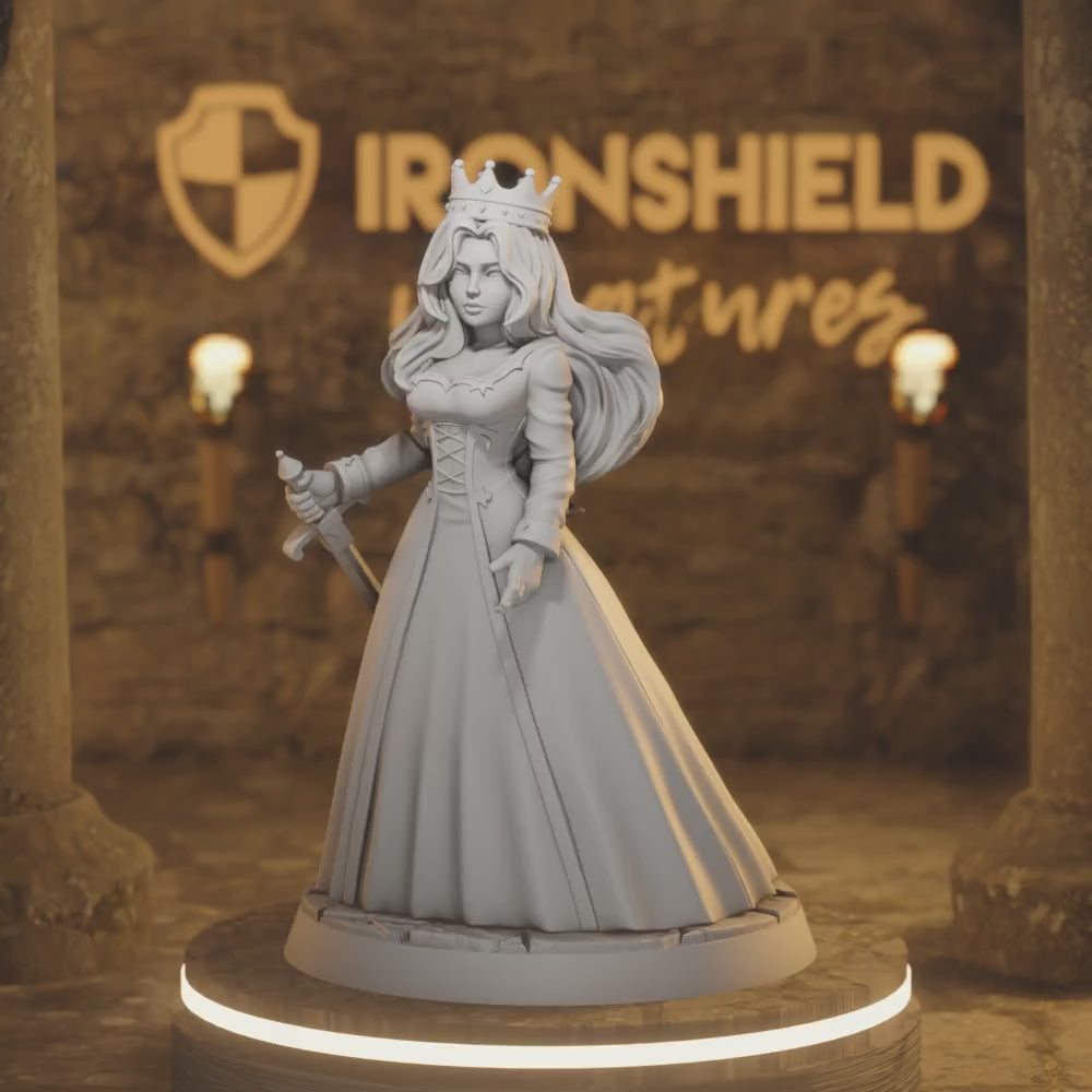 Queen Meliande Human Princes Npc — 360° rotating view of 3D printed DnD miniature