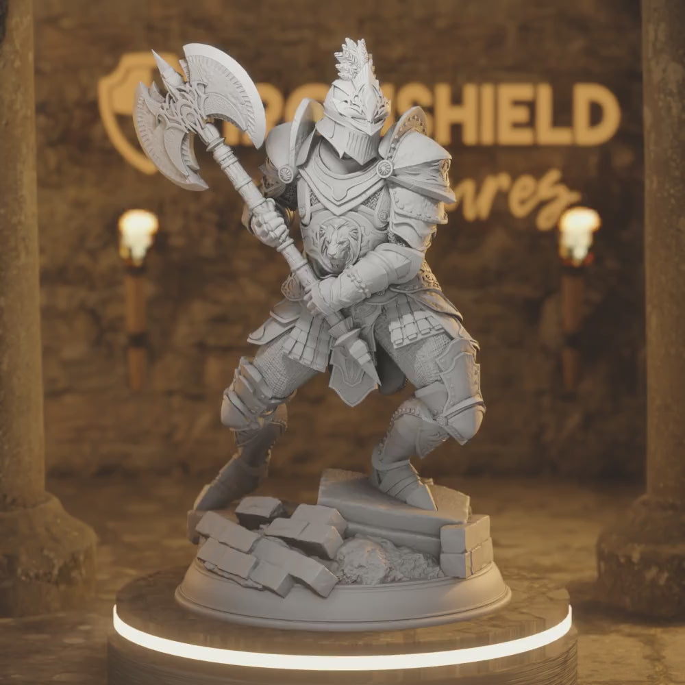 Goliath Knight Brogvar Barbarian Warrior — 360° rotating view of 3D printed DnD miniature