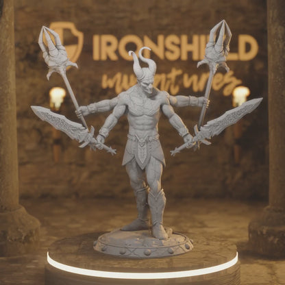 Tiranite Obsidian Demon Fiend Devil Monster — 360° rotating view of 3D printed DnD miniature