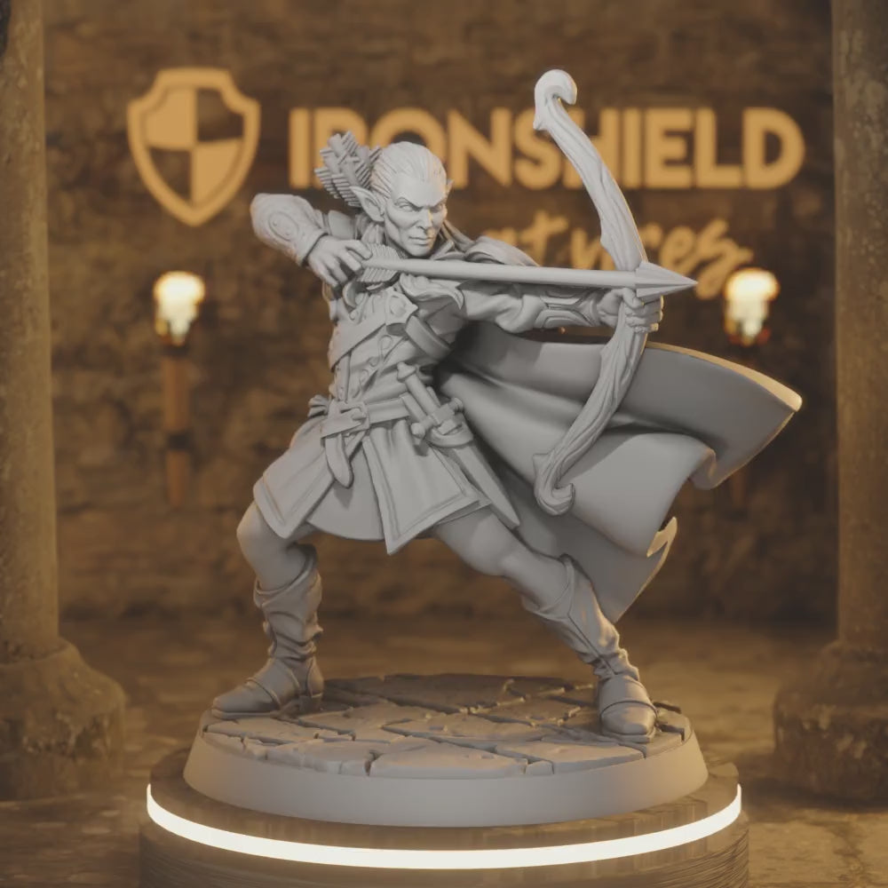 Feydhil - Elf Ranger Archer Fighter — 360° rotating view of 3D printed DnD miniature