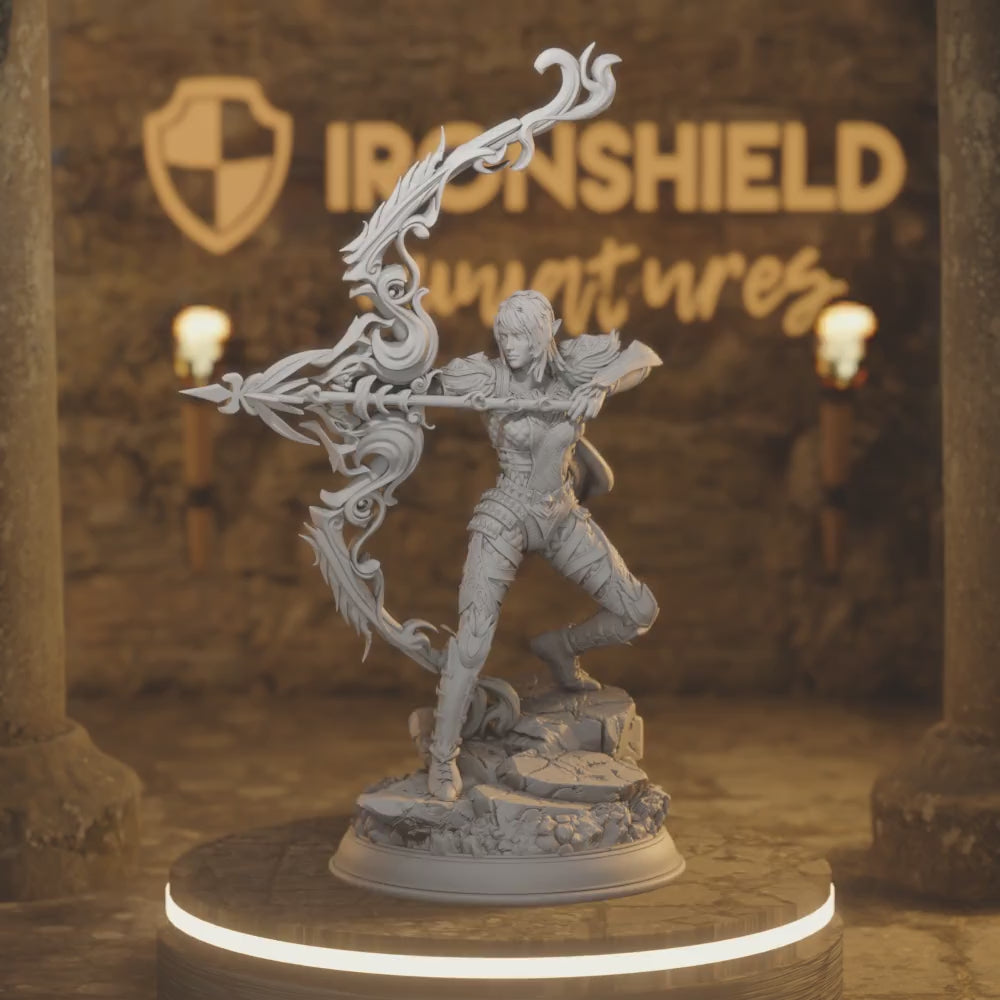 High Elf Arcane Archer - Eldiara Fighter — 360° rotating view of 3D printed DnD miniature
