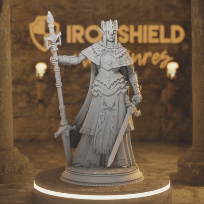 Evana Female Elf Cleric Warlock — 360° rotating view of 3D printed DnD miniature