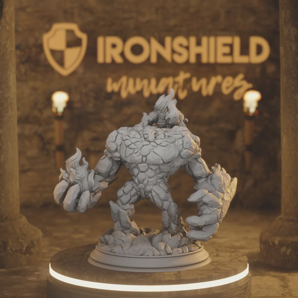 Elemental Golems - Fire Lava Rock — 360° rotating view of 3D printed DnD miniature