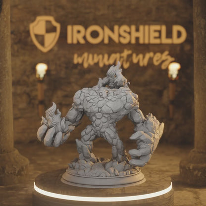 Elemental Golems - Fire Lava Rock — 360° rotating view of 3D printed DnD miniature