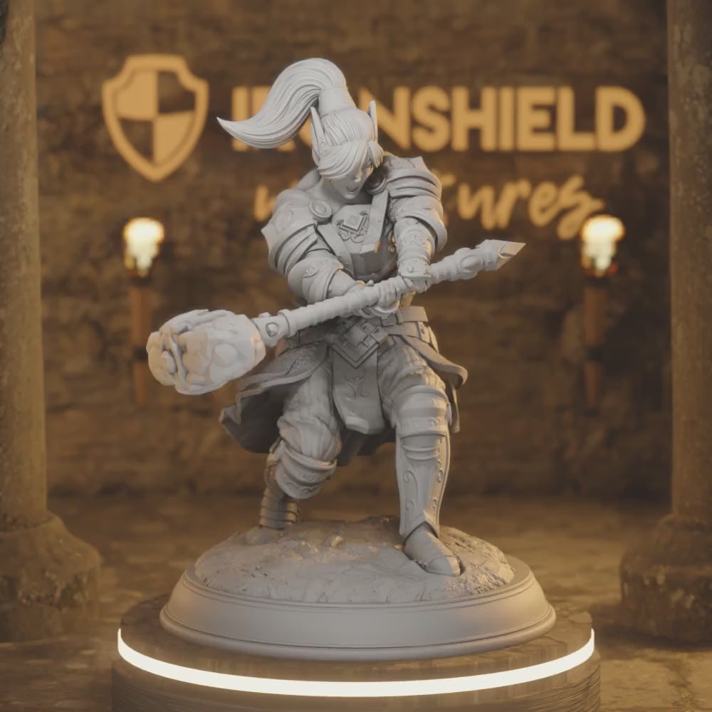 Cleric of the Arcane - Querina Elf Paladin — 360° rotating view of 3D printed DnD miniature