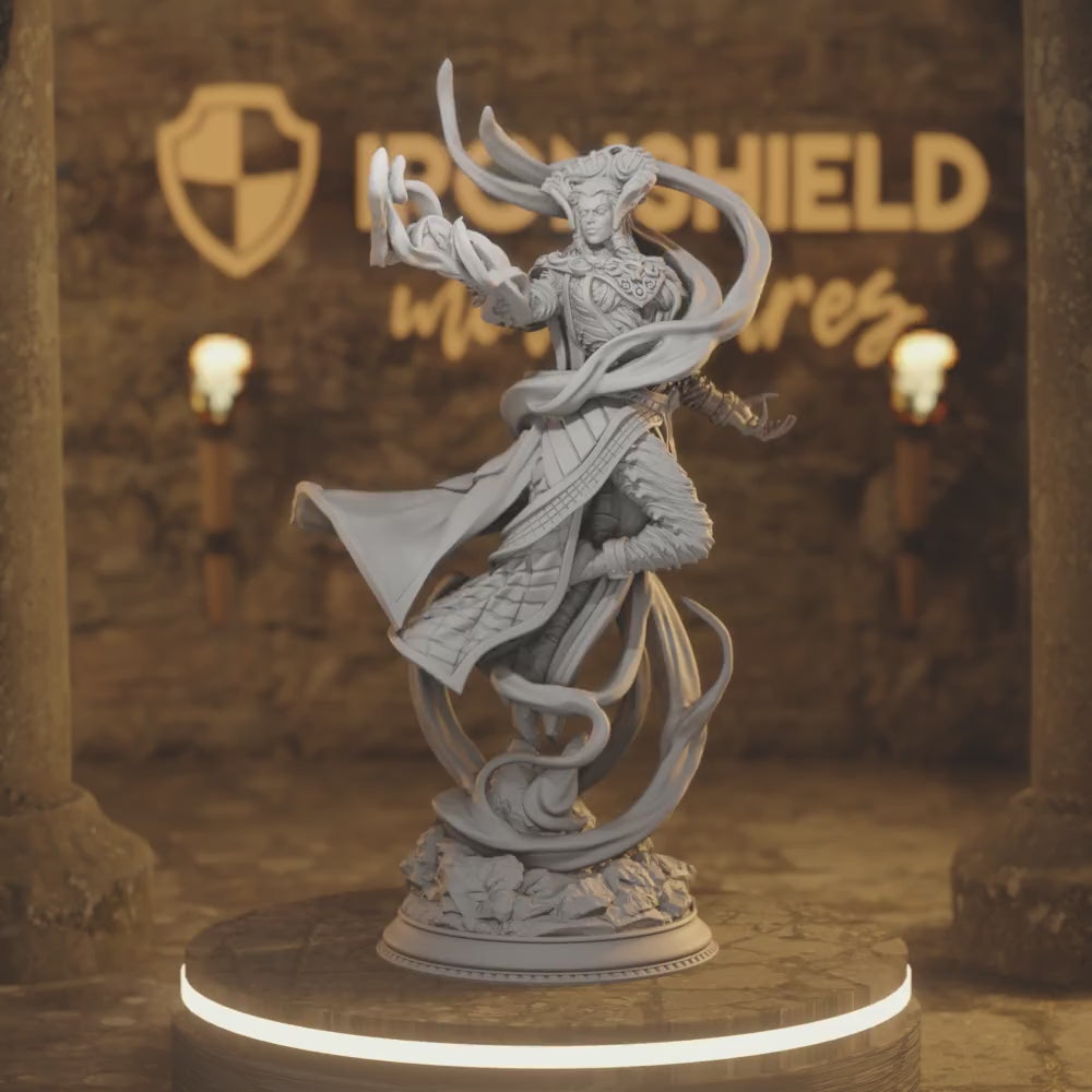 Zarinda – Drow Matriarch Sorceress Warlock — 360° rotating view of 3D printed DnD miniature