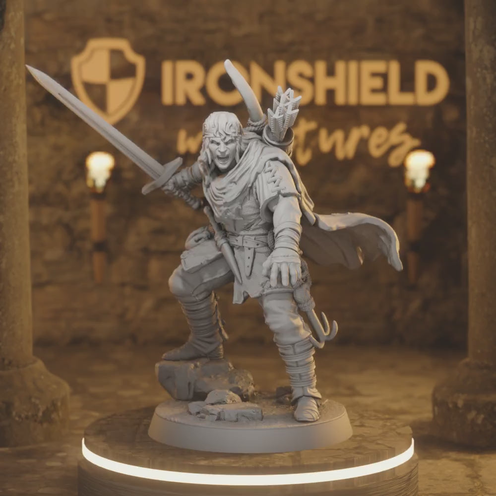 Cutthroat Bandit 1 – Rogue Assassin Ranger Dual Wield — 360° rotating view of 3D printed DnD miniature