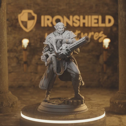 Half-Orc Artificer - Tomas Lumens Gun — 360° rotating view of 3D printed DnD miniature