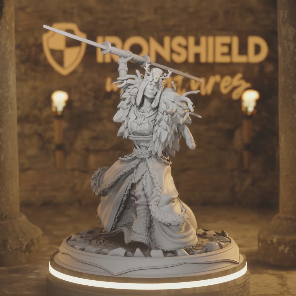 Mindoriel Druid Samurai Demon Barbarian — 360° rotating view of 3D printed DnD miniature