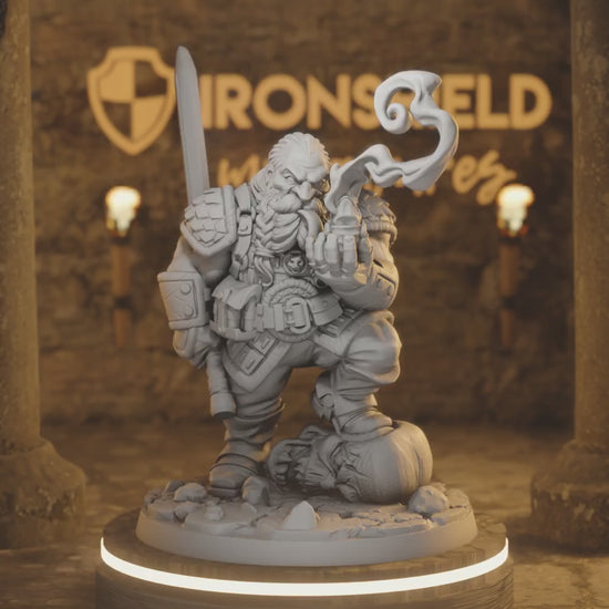 Garaldir - Dwarf Witcher Smoke Barbarian — 360° rotating view of 3D printed DnD miniature