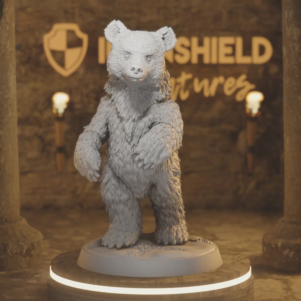 Bear Cub Sitting & Standing – Cute Animal Beast Companion Pet — 360° rotating view of 3D printed DnD miniature