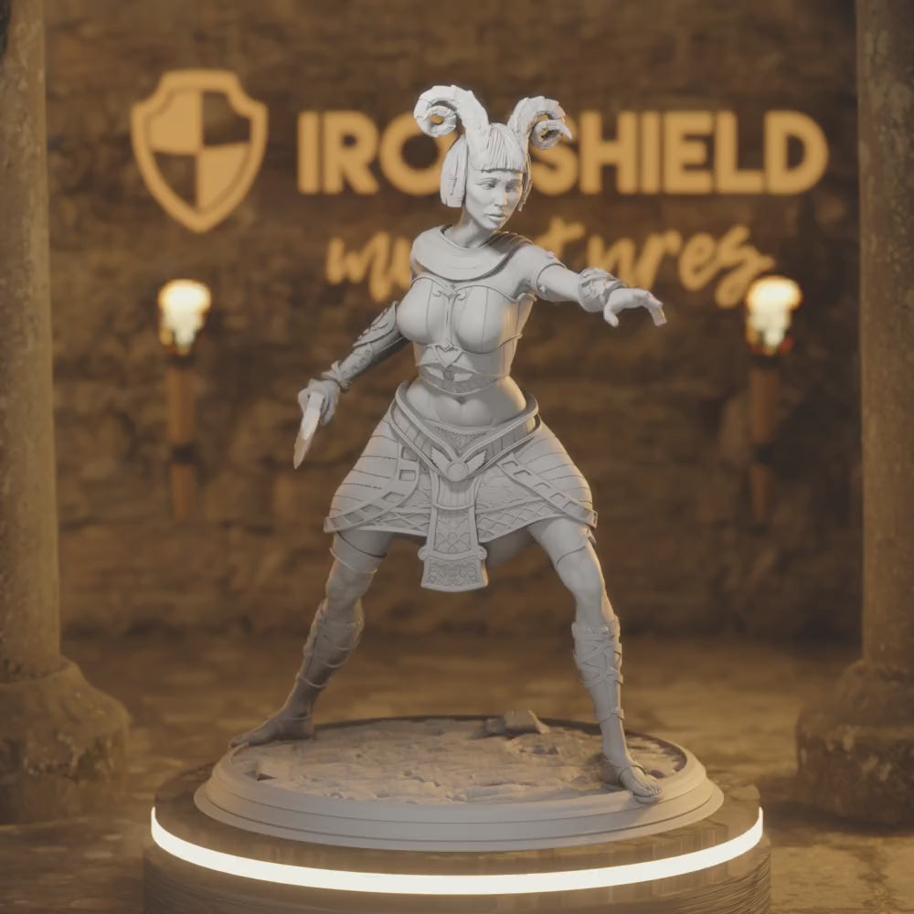 Exotic Tiefling Cleric Warlock - Karina Remar — 360° rotating view of 3D printed DnD miniature