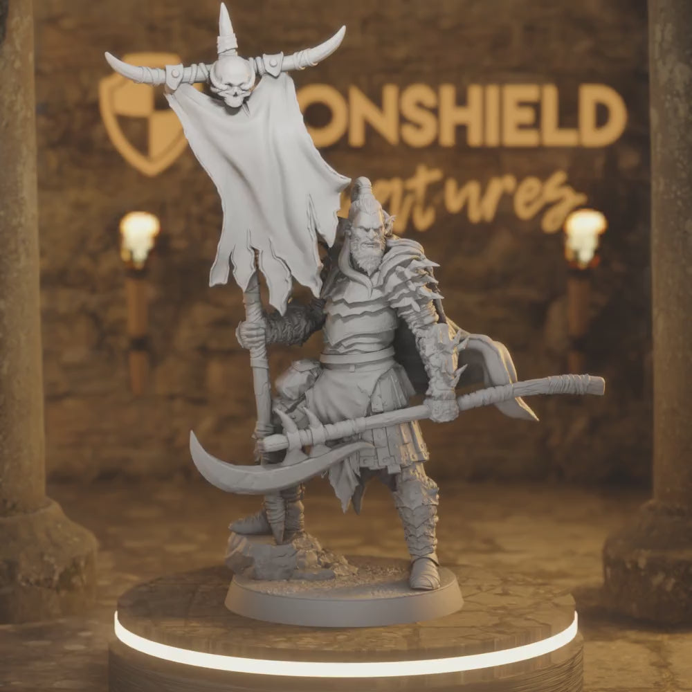 Hobgoblin Bannerman – War Standard Bearer Spear Fighter — 360° rotating view of 3D printed DnD miniature