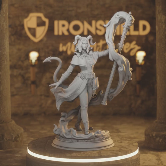 Aria the Faithful Tiefling Sorcerer, Warlock, Wizard DnD miniature 3D printed resin tabletop RPG figure