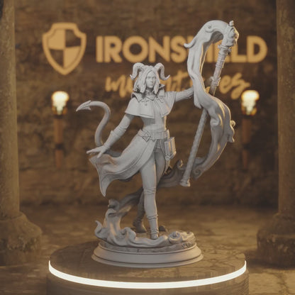 Aria the Faithful Tiefling Sorcerer, Warlock, Wizard DnD miniature 3D printed resin tabletop RPG figure