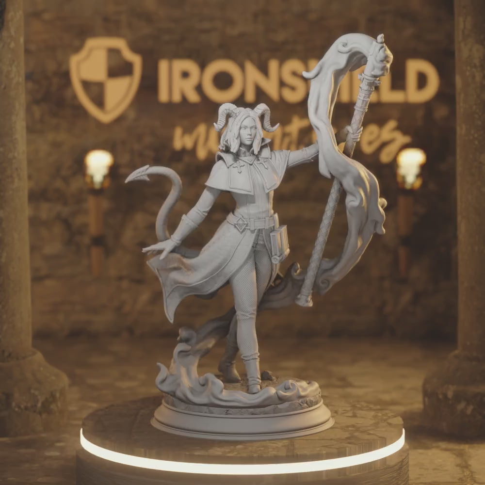Aria the Faithful Tiefling Sorcerer, Warlock, Wizard DnD miniature 3D printed resin tabletop RPG figure