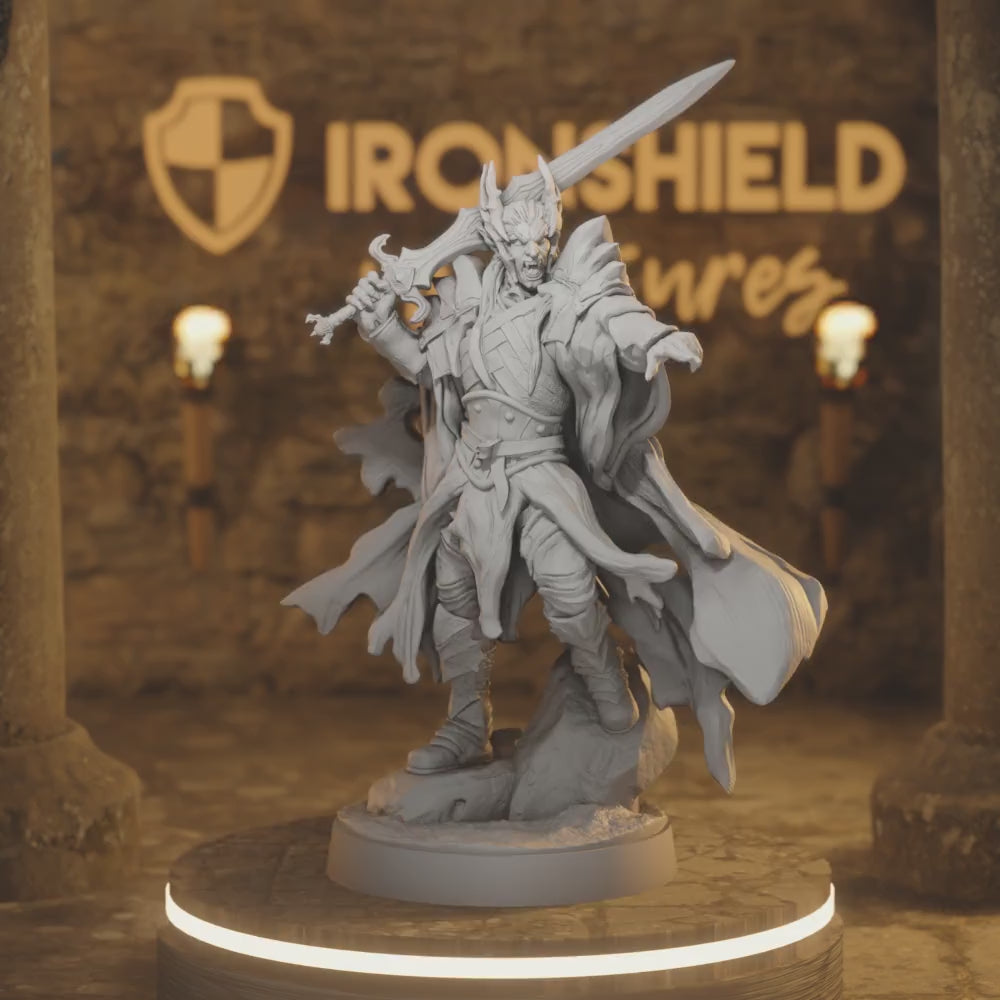 Korhinval Dreadlord Vampire – Undead Paladin Warlord Darkblade Commander — 360° rotating view of 3D printed DnD miniature