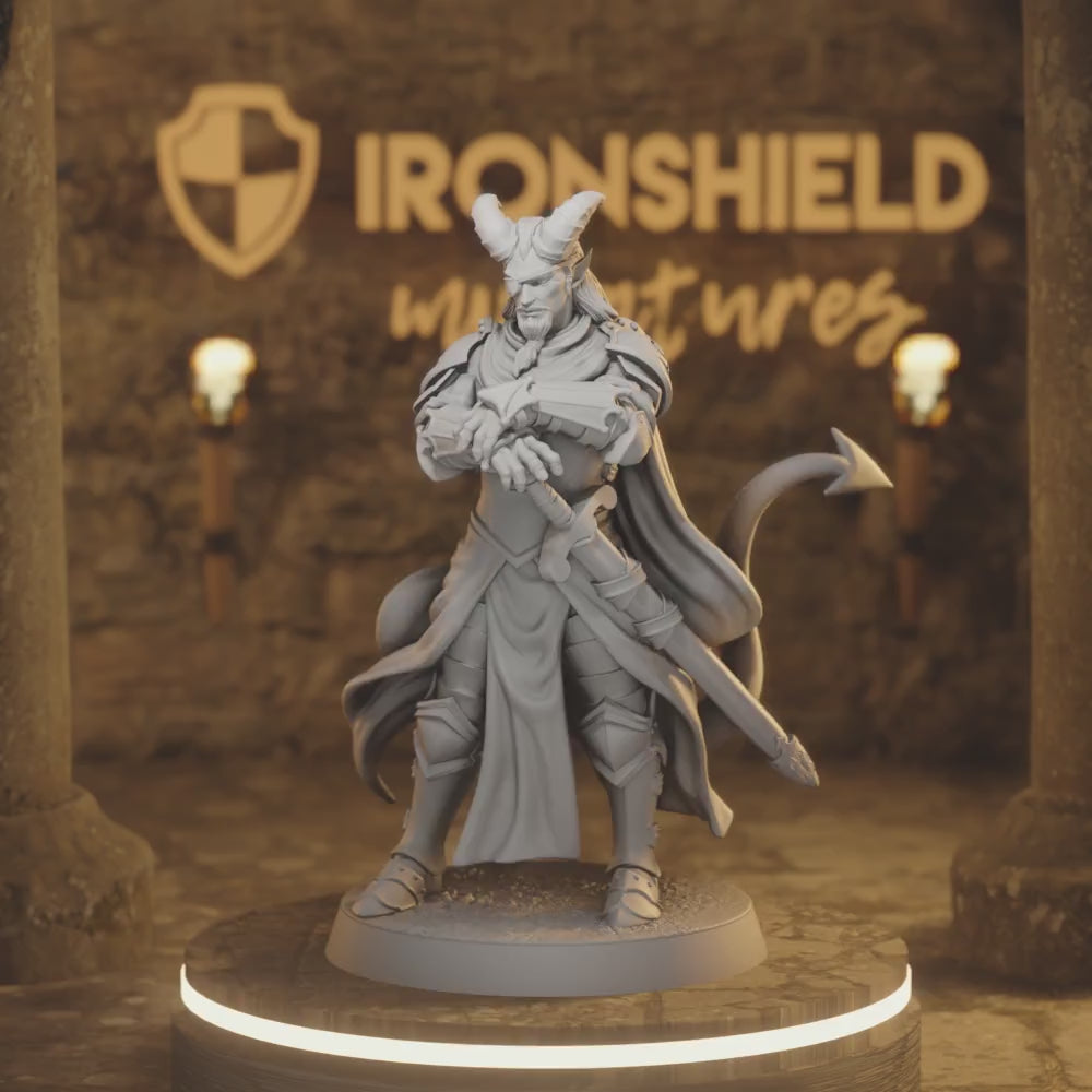 Hellswake Knight 3 Tiefling Warlock DnD miniature 3D printed resin tabletop RPG figure