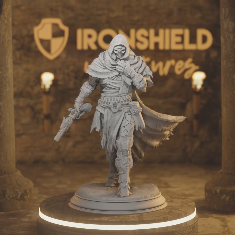 Warforged Gunslinger - Big Iron Assassin — 360° rotating view of 3D printed DnD miniature