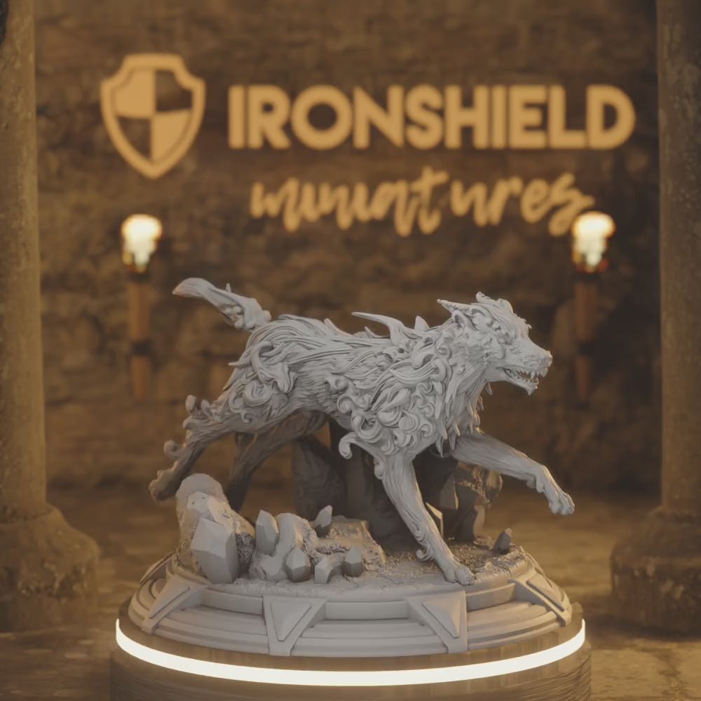 Blink Hound - Hyan mystic creature wolf — 360° rotating view of 3D printed DnD miniature