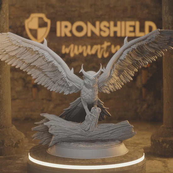 Great Owl Spirit Fey Beast - The Moon Devil — 360° rotating view of 3D printed DnD miniature