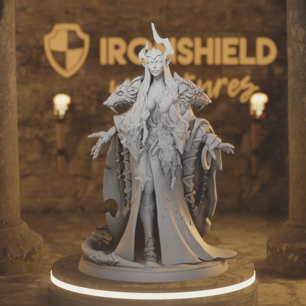 Priestess of the rat cult female elf woman — 360° rotating view of 3D printed DnD miniature
