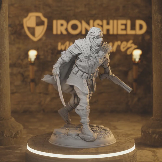 Bandit Boss - Derrick the Fin Assassin Rouge — 360° rotating view of 3D printed DnD miniature