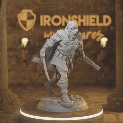 Bandit Boss - Derrick the Fin Assassin Rouge — 360° rotating view of 3D printed DnD miniature