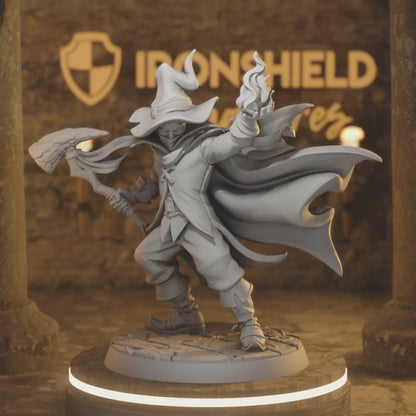 Nevin Wizard Sorcerer Lord of Fire — 360° rotating view of 3D printed DnD miniature
