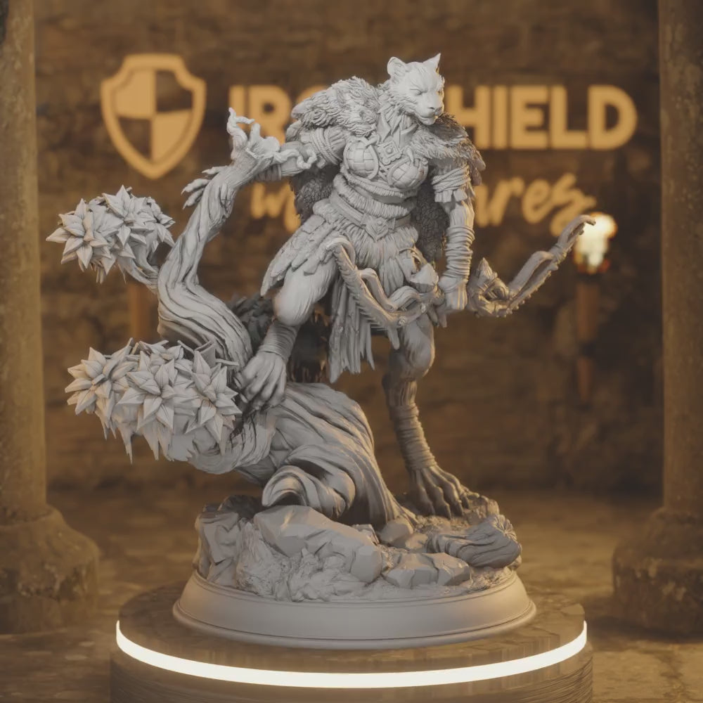 Jeji Tabaxi Beastfolk Ranger Rogue Archer — 360° rotating view of 3D printed DnD miniature