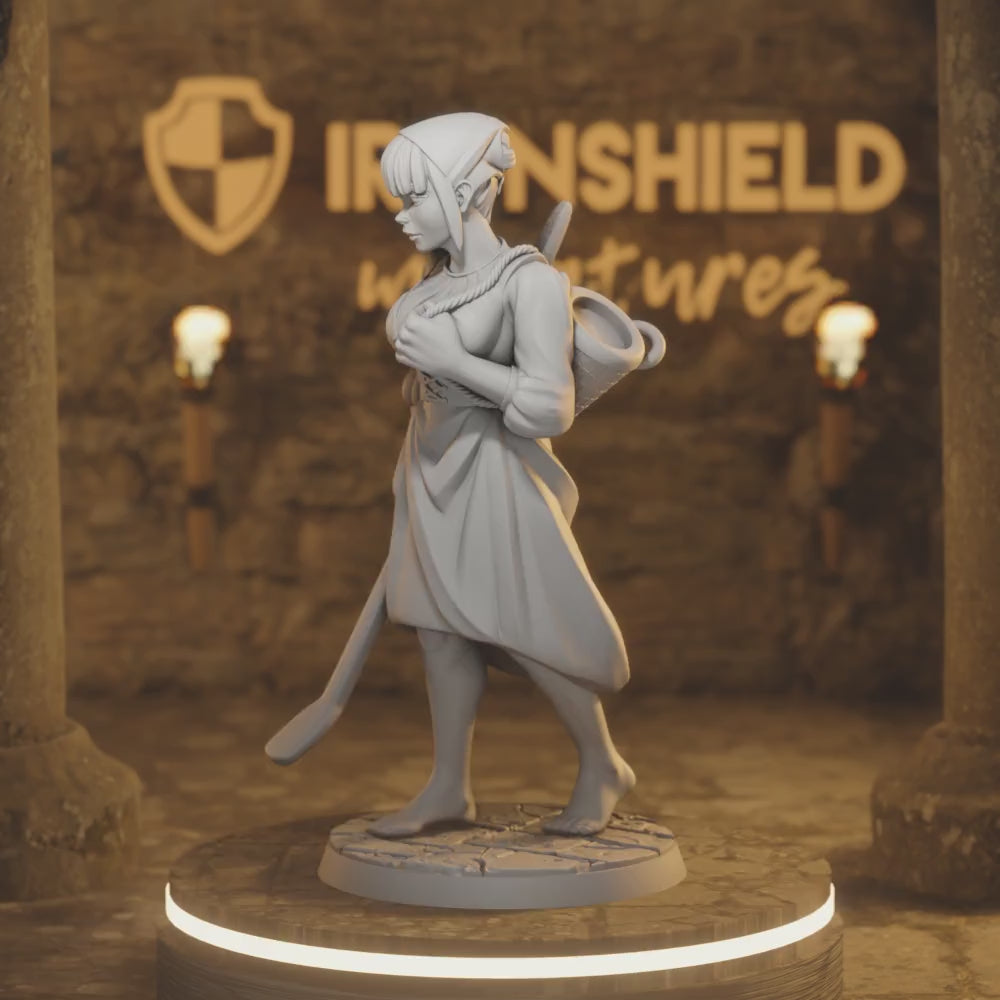 Evy Human Female Village Girl Npc Wanderer — 360° rotating view of 3D printed DnD miniature