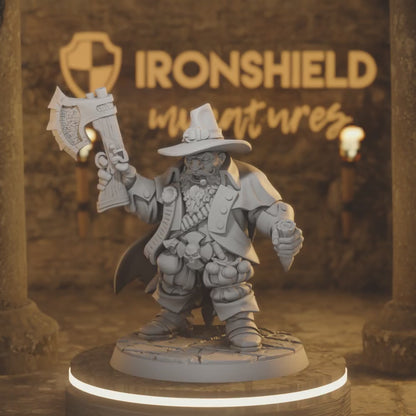 Balur Van Helding Dwarf Vampire Hunter Rogue — 360° rotating view of 3D printed DnD miniature