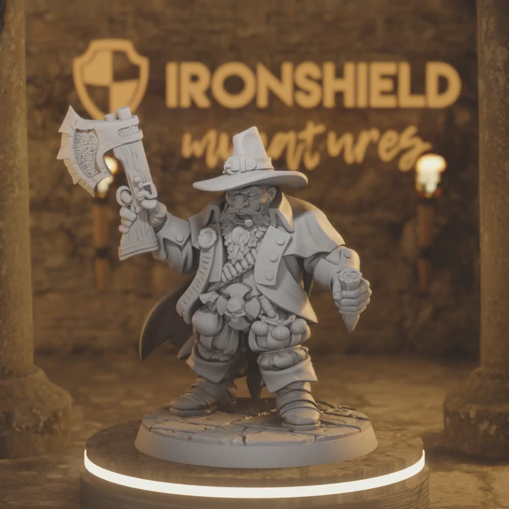 Balur Van Helding Dwarf Vampire Hunter Rogue — 360° rotating view of 3D printed DnD miniature