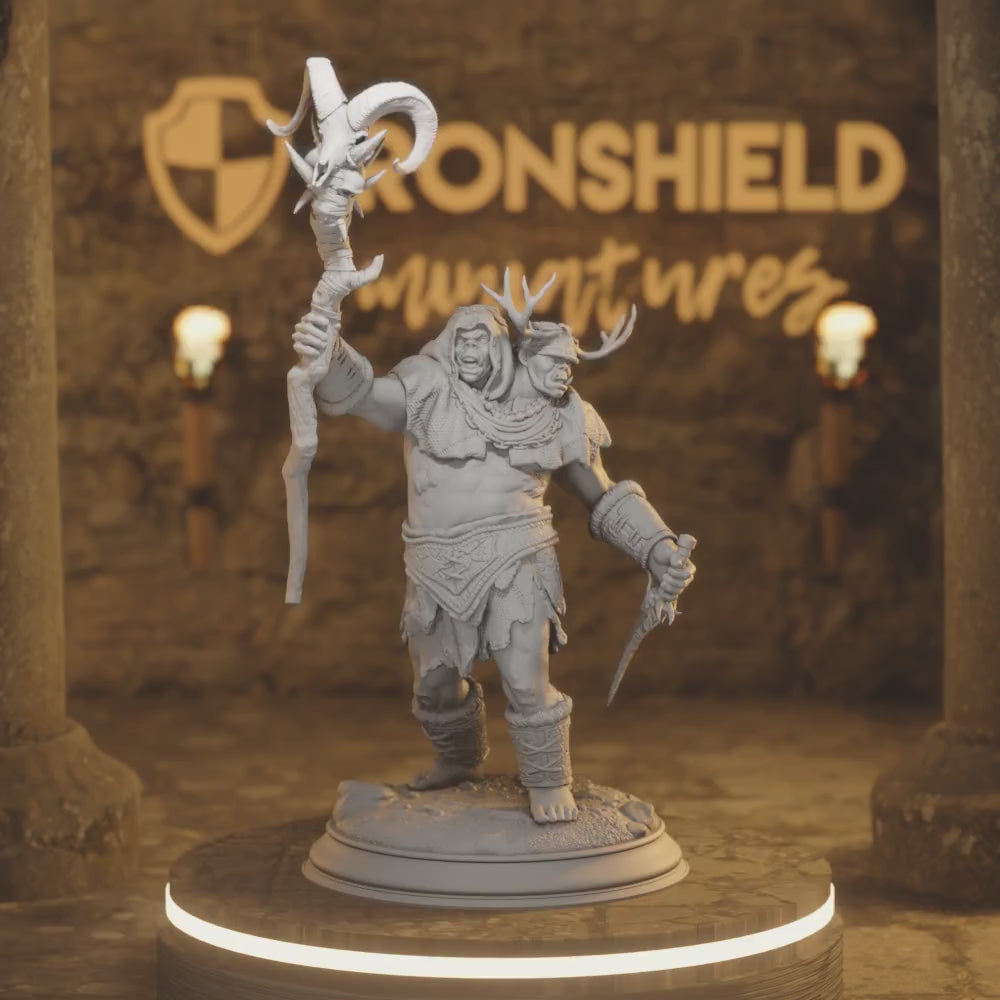 Ettin Savages - Orcs Droggod Tribe Chuker Mage — 360° rotating view of 3D printed DnD miniature