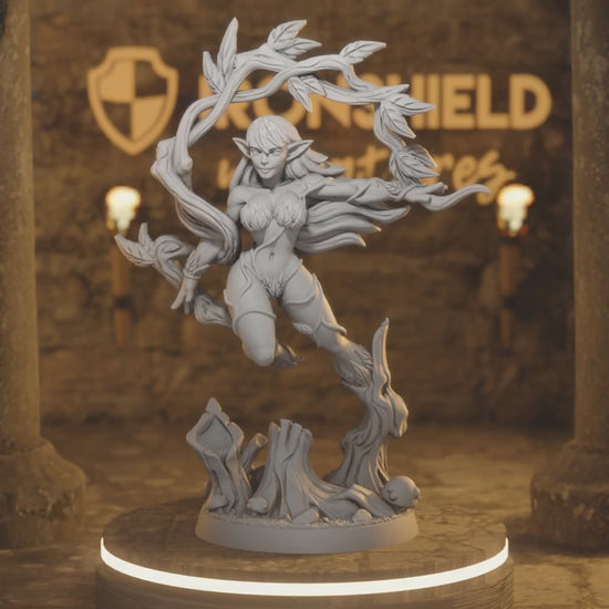 Alura - Forest Dryad Leaf Naked Nude Elf — 360° rotating view of 3D printed DnD miniature