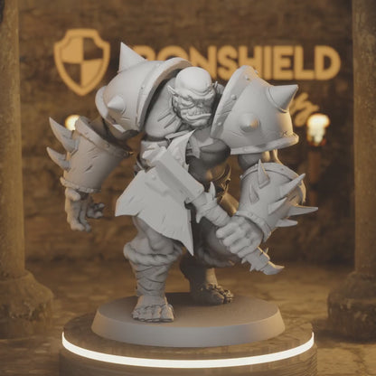 Orktar Orc Titan Giant Mutant Barbarian — 360° rotating view of 3D printed DnD miniature