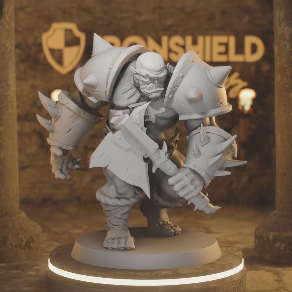 Orktar Orc Titan Giant Mutant Barbarian — 360° rotating view of 3D printed DnD miniature