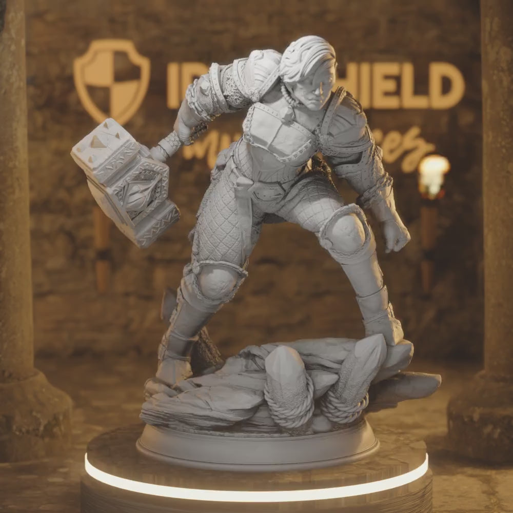 Yrinsel Goliath War Paladin Hammer Warrior — 360° rotating view of 3D printed DnD miniature