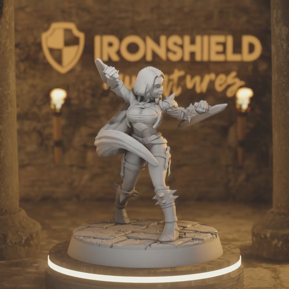 Ako blade girl fighter woman detailed minis for dnd figure print 3d resin 12k 32mm miniatures figures mini — 360° rotating view of 3D printed DnD miniature
