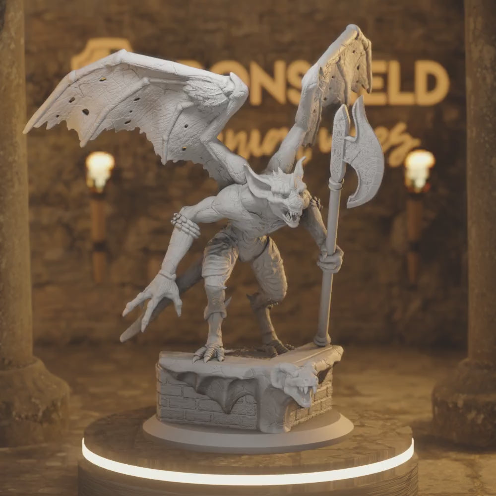 Artyr Belfrian Gargoyle Construct Devil Gnome — 360° rotating view of 3D printed DnD miniature