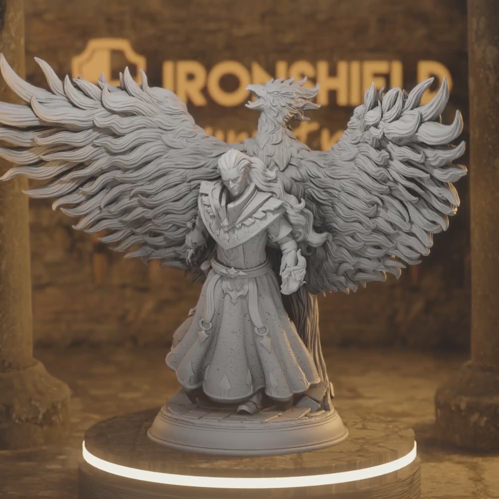 Fire Genasi Pyromancer - Scorcher Sorcerer Phoenix — 360° rotating view of 3D printed DnD miniature