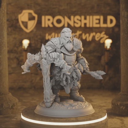 Telnam Gnik Dwarf Monster Slayer Ranger — 360° rotating view of 3D printed DnD miniature