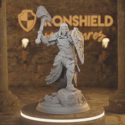 Warforged Cleric Fighter Automaton - Terrus Videm — 360° rotating view of 3D printed DnD miniature